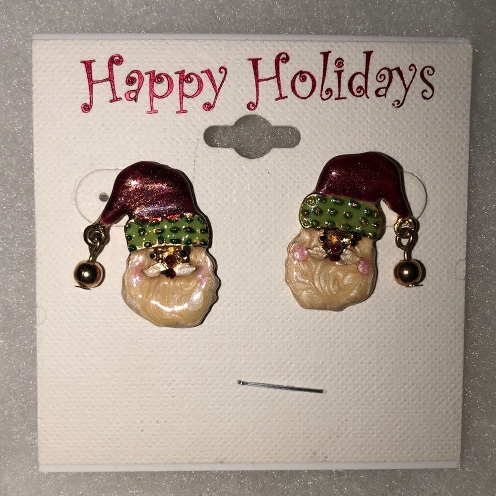 Happy Holidays Santa Earrings NIP